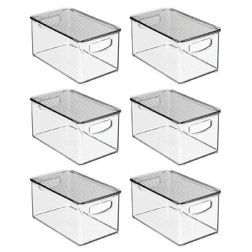 mDesign mdesign plastic stackable food storage container bin with hinged lid  - for kitchen, pantry, cabinet, fridge/freezer - deep orga