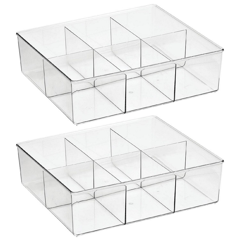 MDesign Plastic 2 Section Divided Closet Storage Bin, 2 Pack - Clear
