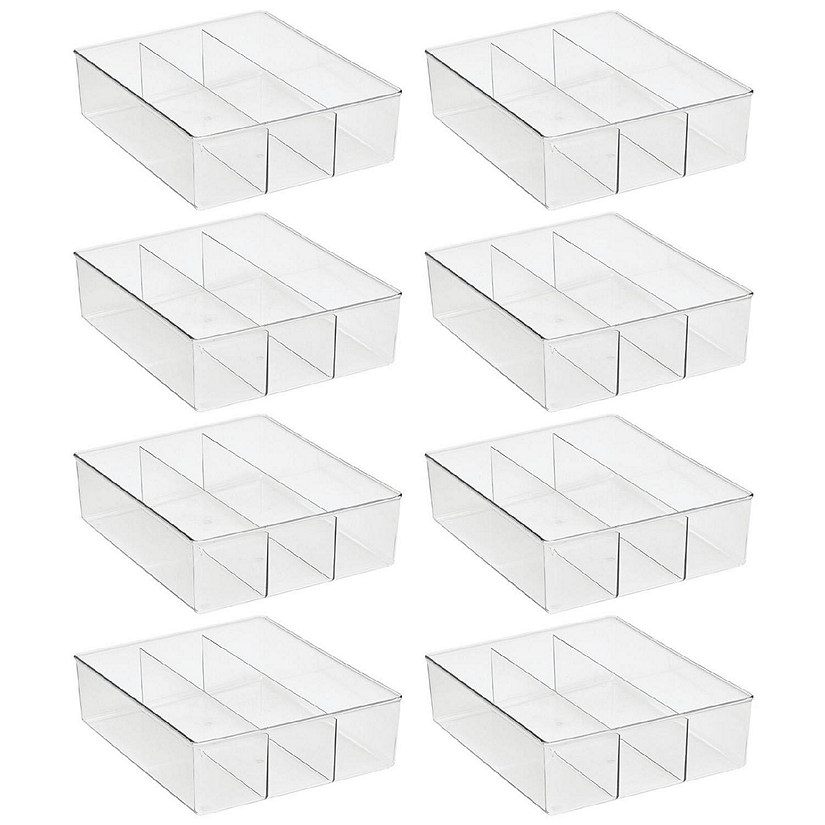 mDesign Plastic Divided Closet, Drawer Storage Bin, 3 Sections, 8 Pack