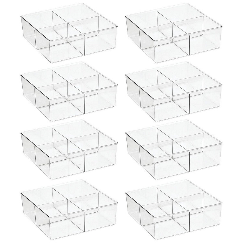 mDesign Plastic Divided Closet, Drawer Storage Bin, 4 Sections, 8 Pack - Clear Image