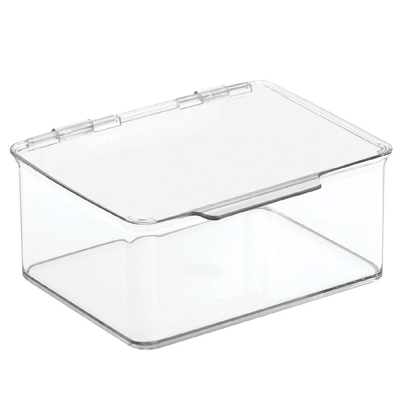 mDesign Plastic Home Office Desk Storage Organizer Bin Box with Hinge