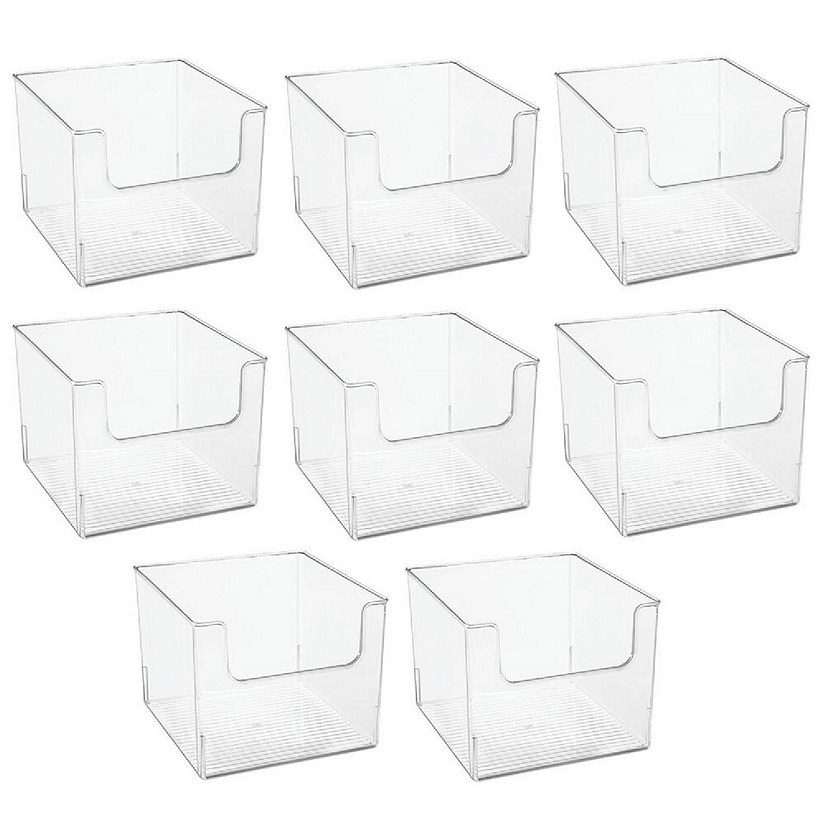 mDesign Household Plastic Storage Organizer Bin with Open Front - 8 Pack -  Clear