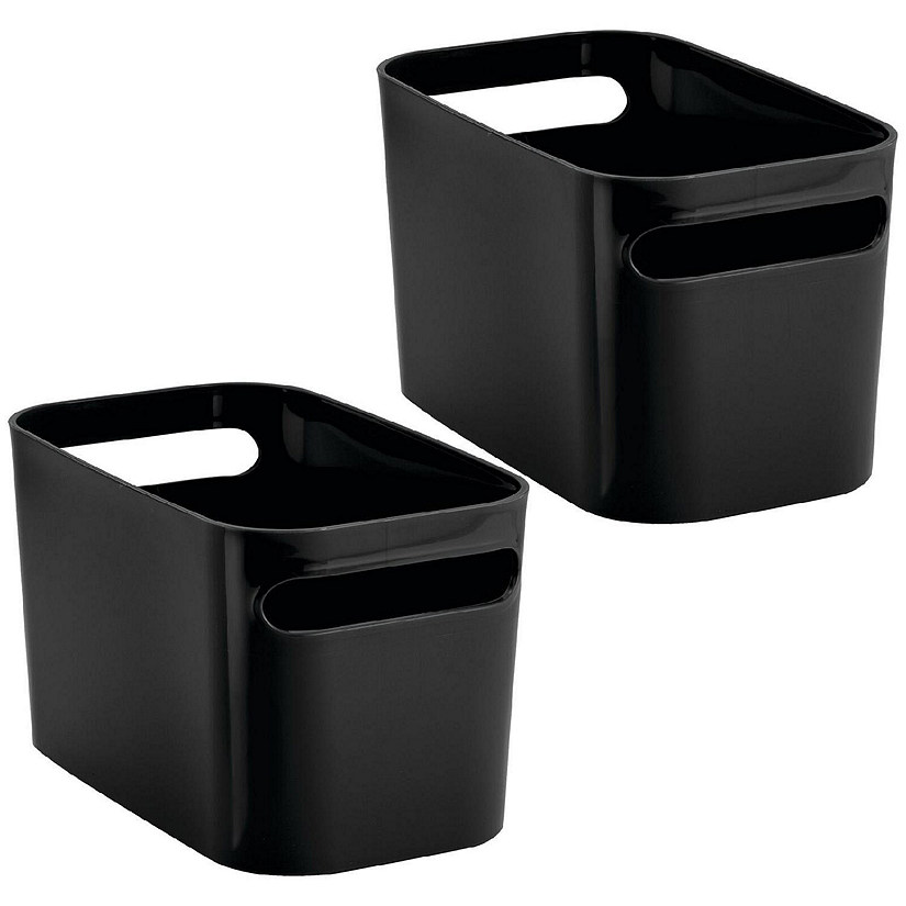 mDesign Plastic Kids Toy Box Storage Organizer Tote Bin, 10" L, 2 Pack, Black Image