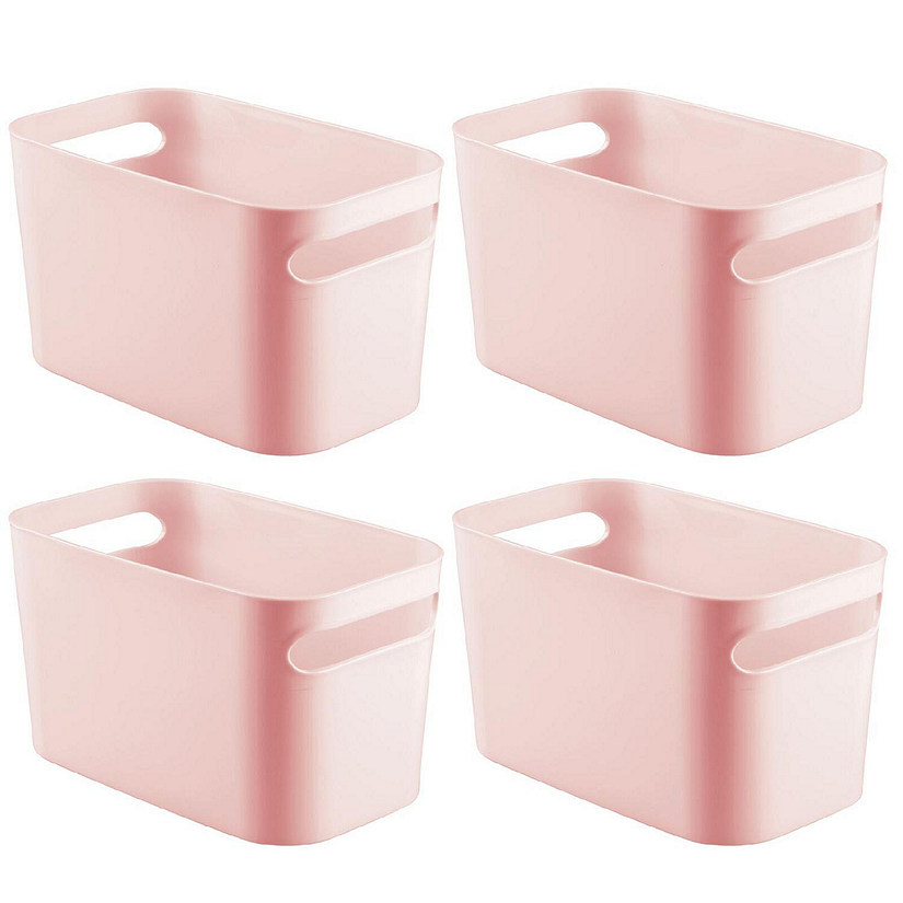 mDesign Plastic Kids Toy Box Storage Organizer Tote Bin, 10" Long, 4 Pack - Pink Image