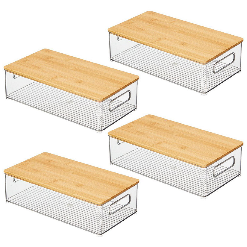 mDesign Plastic Kitchen Storage Box Bamboo Lid, Handles, 4 Pack
