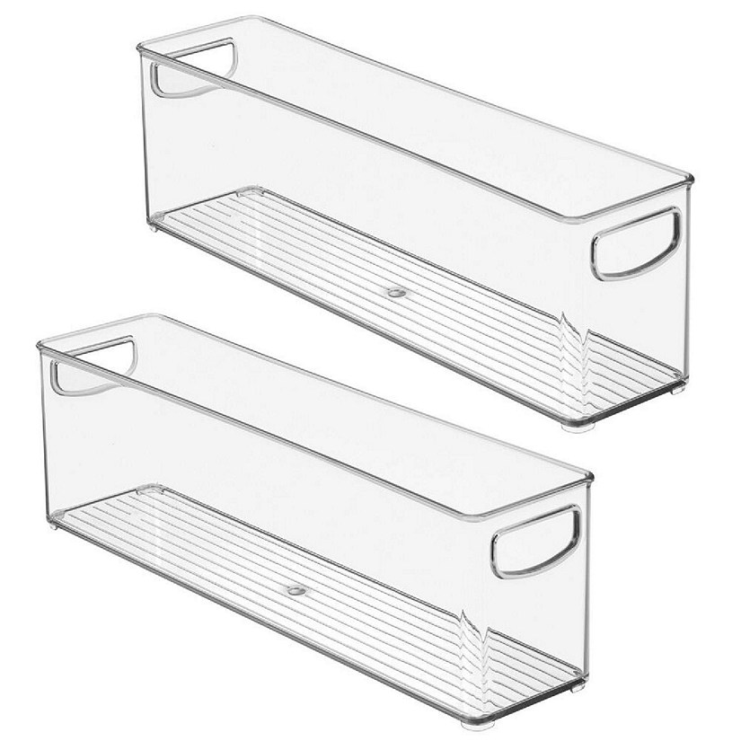 mDesign Plastic Long Stackable Storage Bin, Handles for Nursery, 2 Pack,  Clear