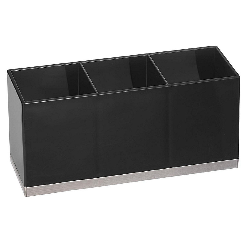 mDesign Plastic Makeup Organizer Storage Caddy Bin, 3 Sections, Black