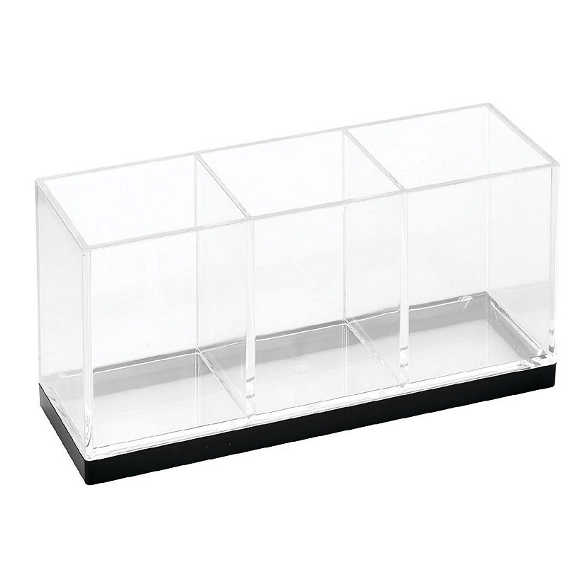 mDesign Plastic Makeup Organizer Storage Caddy Bin, 3 Sections, Clear/Black