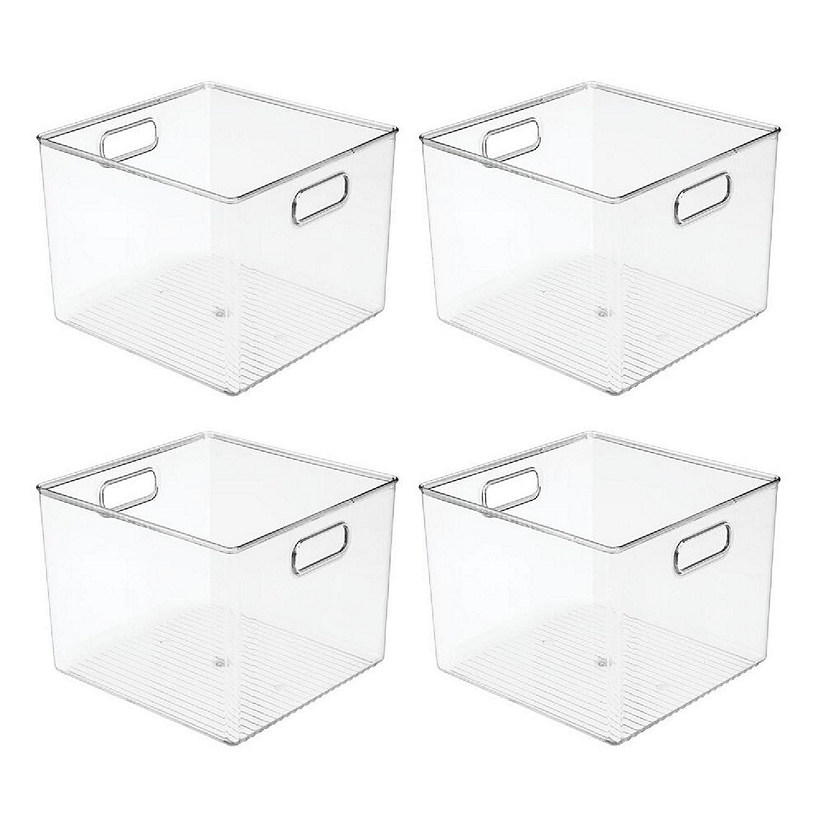 mDesign Plastic Modern Bathroom Storage Organizer Bin, Handles, 4