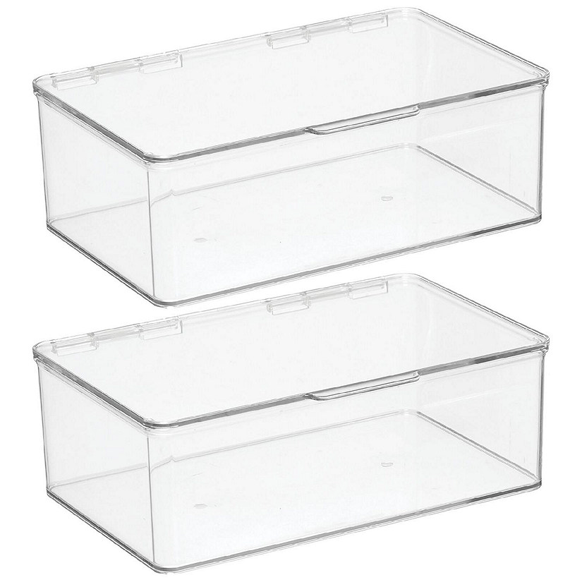 mDesign Stackable Plastic Closet Storage Bin Box with Hinge Lid, 6 Pack -  Clear
