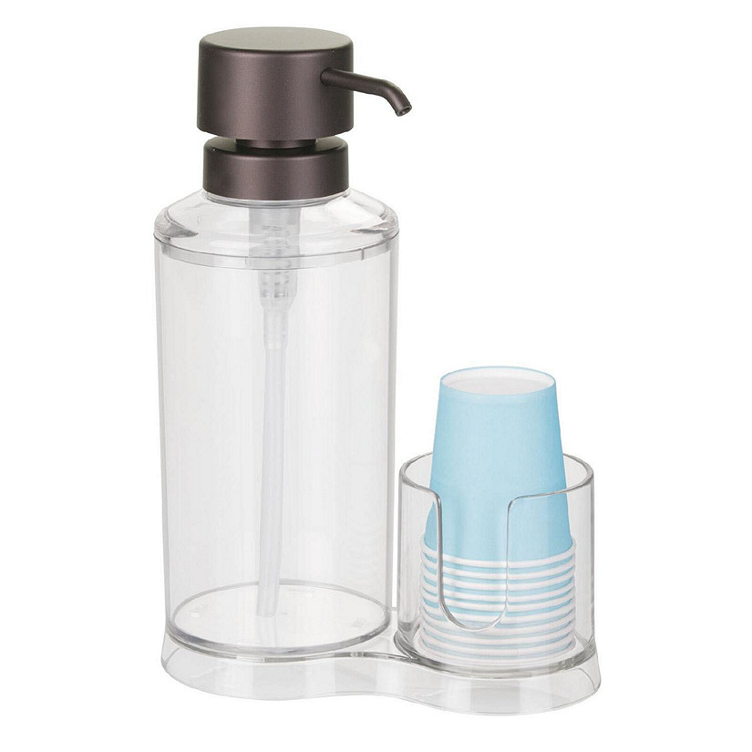 mDesign Plastic Refillable Mouthwash Dispenser/Cup Organizer Clear