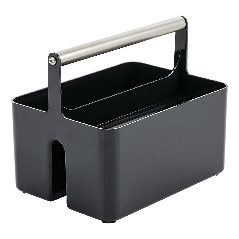 mDesign Plastic Shower Caddy Storage Organizer Tote - Black/Brushed Chrome
