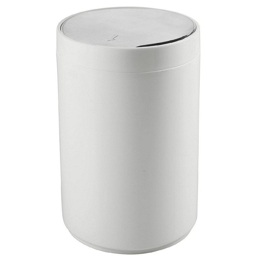 mDesign Plastic Small Round Trash Can Wastebasket, Swing Lid Light
