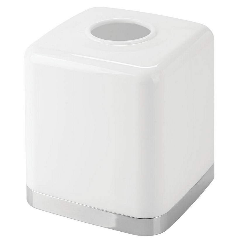 mDesign Plastic Square Disposable Facial Tissue Box Cover White/Chrome