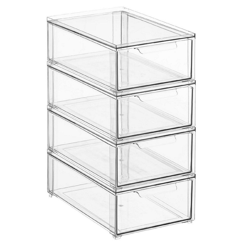 MDesign Plastic Stackable Bathroom Storage Organizer with Drawer