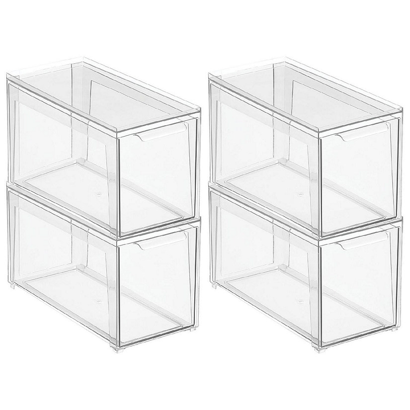MDesign Plastic Stackable Bathroom Vanity Storage Organizer with Drawer -  Clear