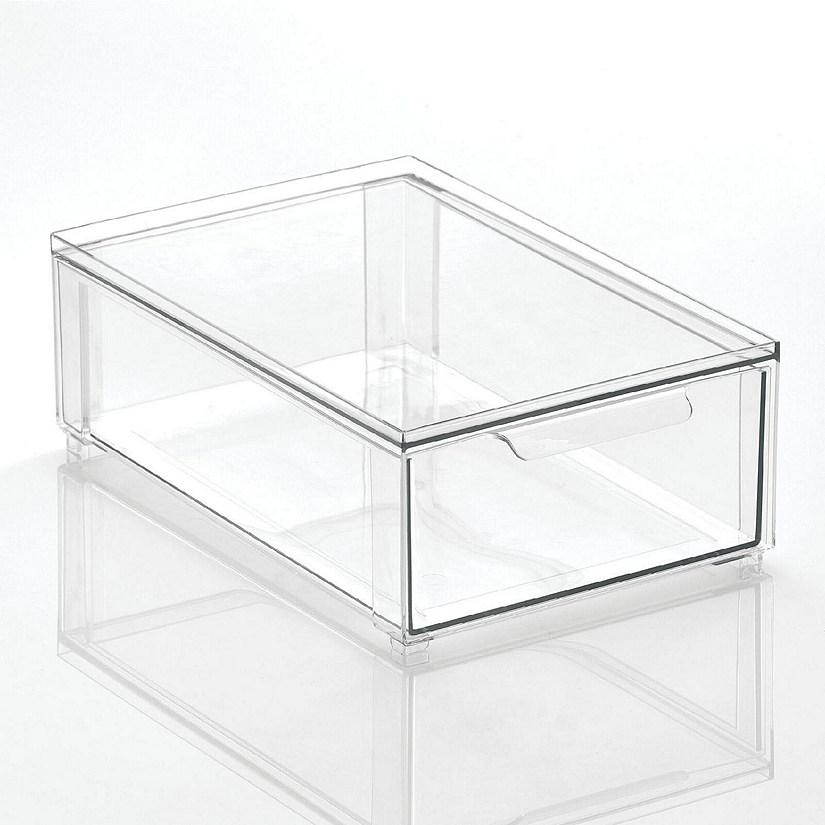 mDesign Plastic Stackable Bathroom Cosmetic Storage Organizer with Drawer, Clear