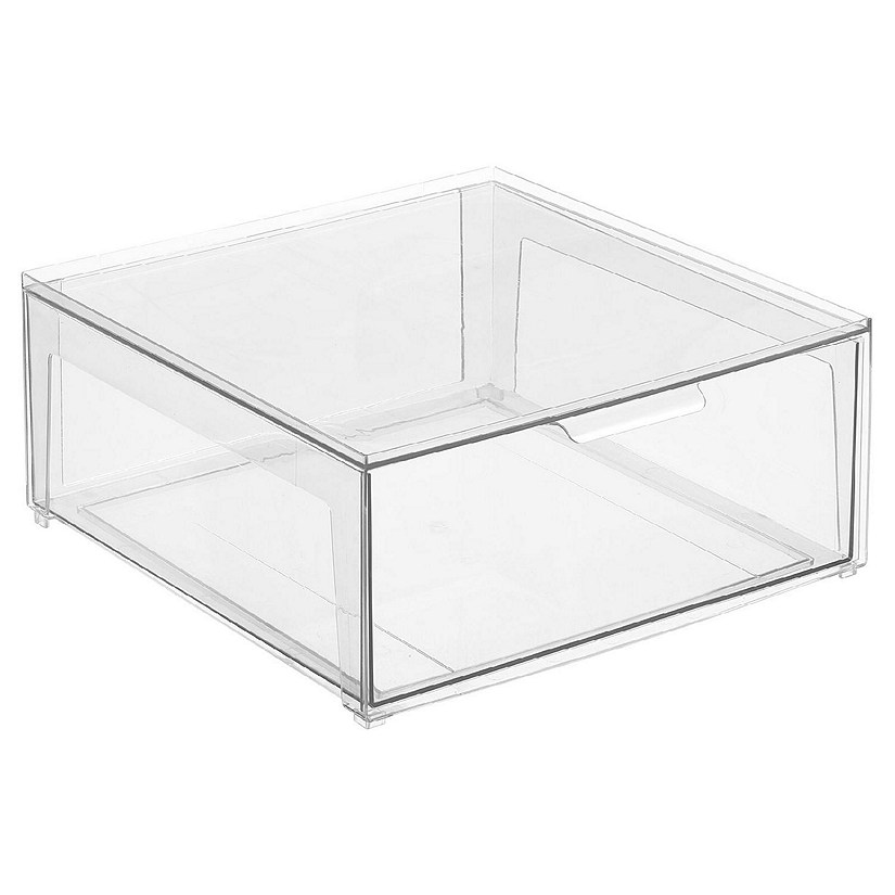 mDesign Plastic Stackable Bathroom Storage Organizer with Pull Out Drawer,  Clear