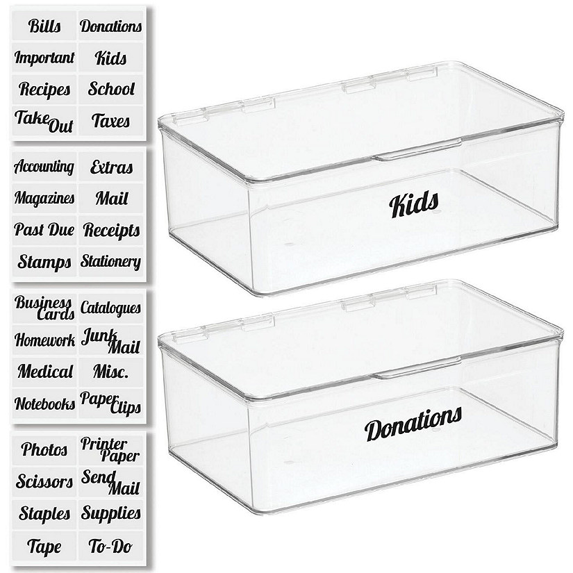 mDesign Plastic Stackable Long Storage Bin - Lid, Pack of 2 + 32