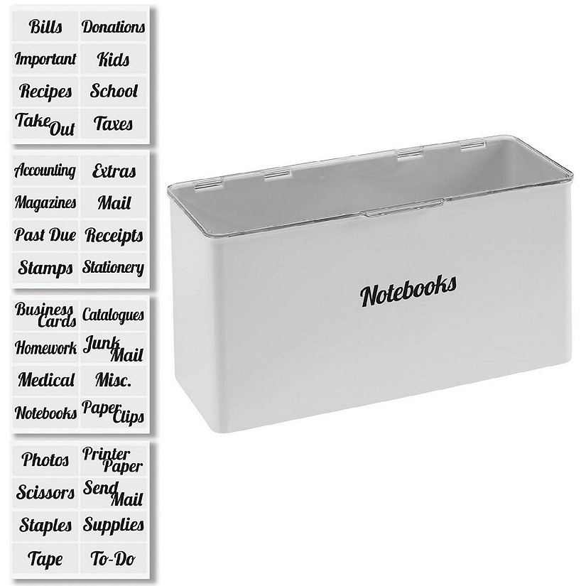 mDesign Plastic Stackable Home, Office Storage Box + 32 Labels - Gray Image