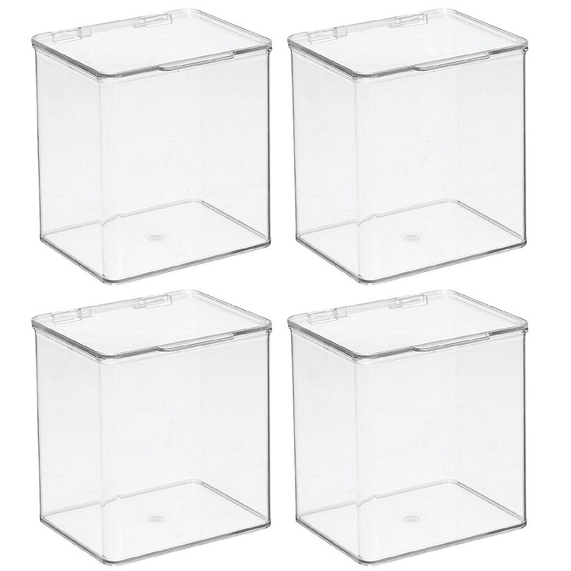 mDesign Plastic Stackable Kitchen Food Storage Box, Hinged Lid, 4 Pack