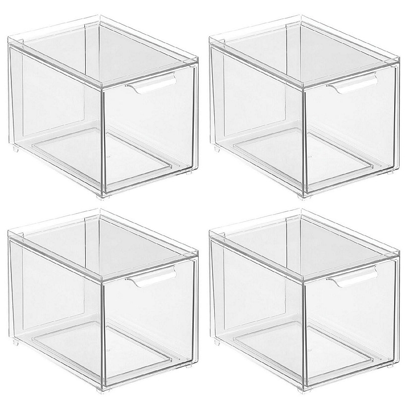 MDesign Plastic Stackable Kitchen Pantry Storage Organizer with Drawer -  Clear