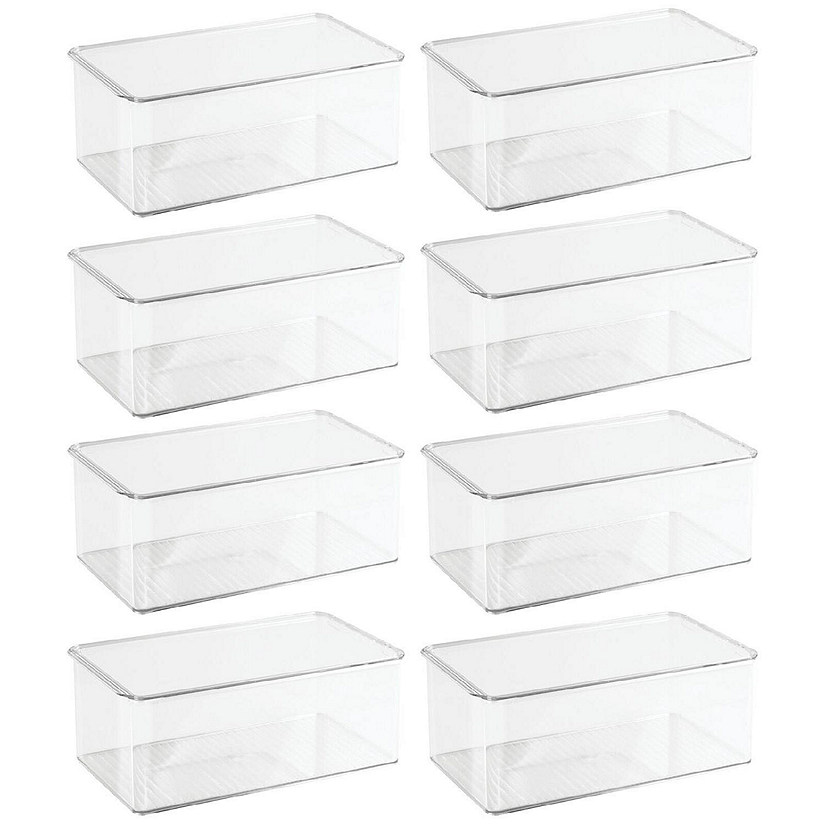 mDesign Plastic Stackable Toy Storage Bin Box with Hinge Lid, 8 Pack - Clear