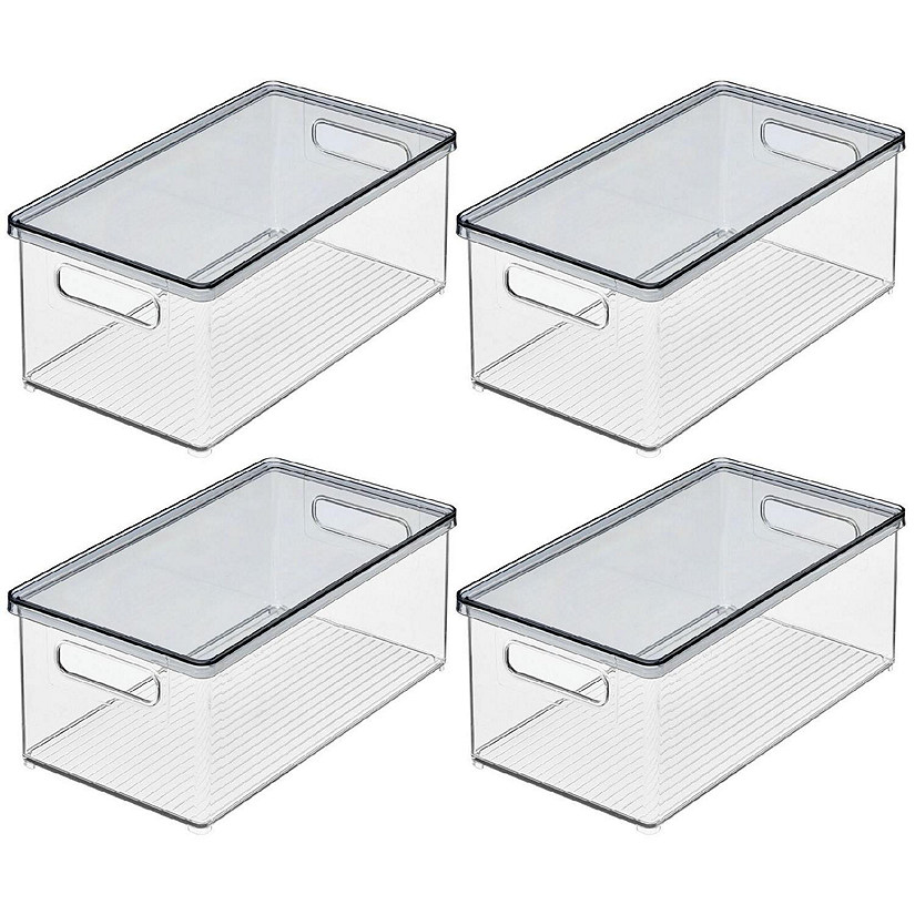 mDesign Plastic Storage Bin Box Container, Lid and Handles, 4 Pack, Clear/Gray  