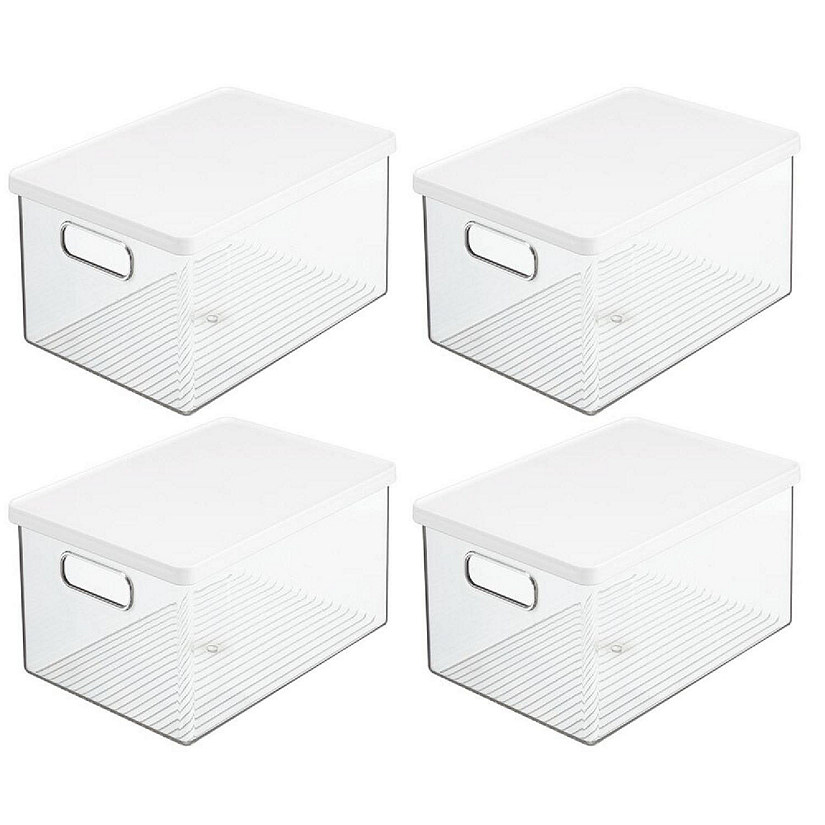 mDesign Plastic Storage Bin with Handles, Lid for Office - 4 Pack