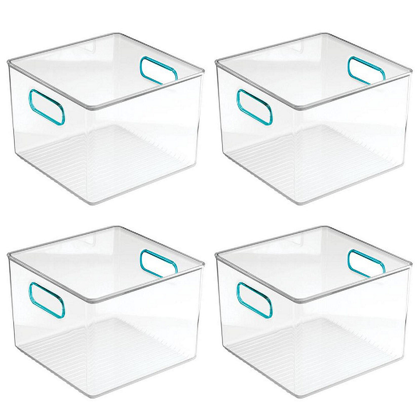 mDesign Plastic Bath Vanity Storage Organizer Bin with Handles, 4 Pack,  Clear