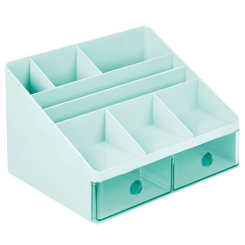 mDesign Plastic Vanity Storage Makeup Organizer, 2 Drawer Organizer, Mint/Clear Oriental Trading