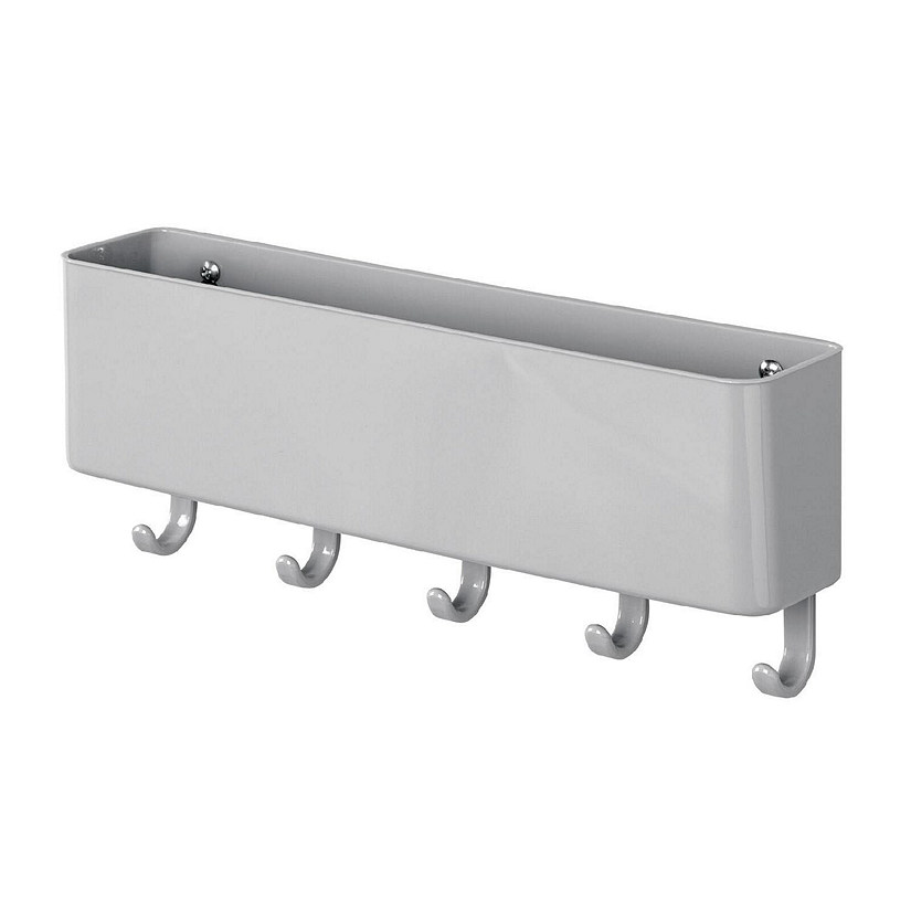 mDesign Plastic Wall Mounted Mail Organizer and Key Holder with 5 Hooks