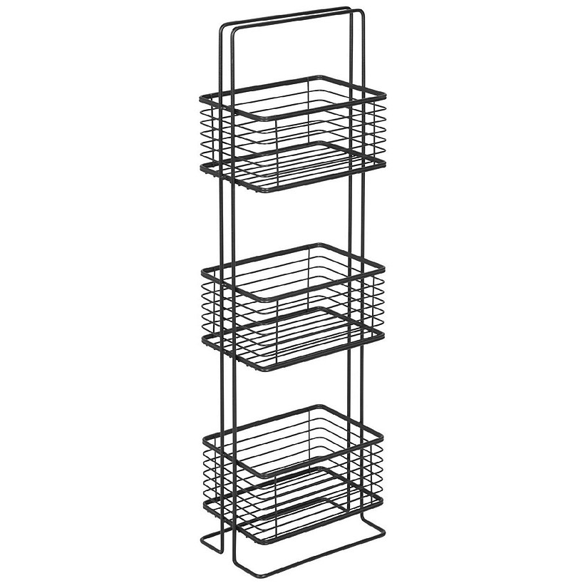 mDesign Slim Metal Wire 3-Tier Standing Bathroom Storage Baskets - Matte Black