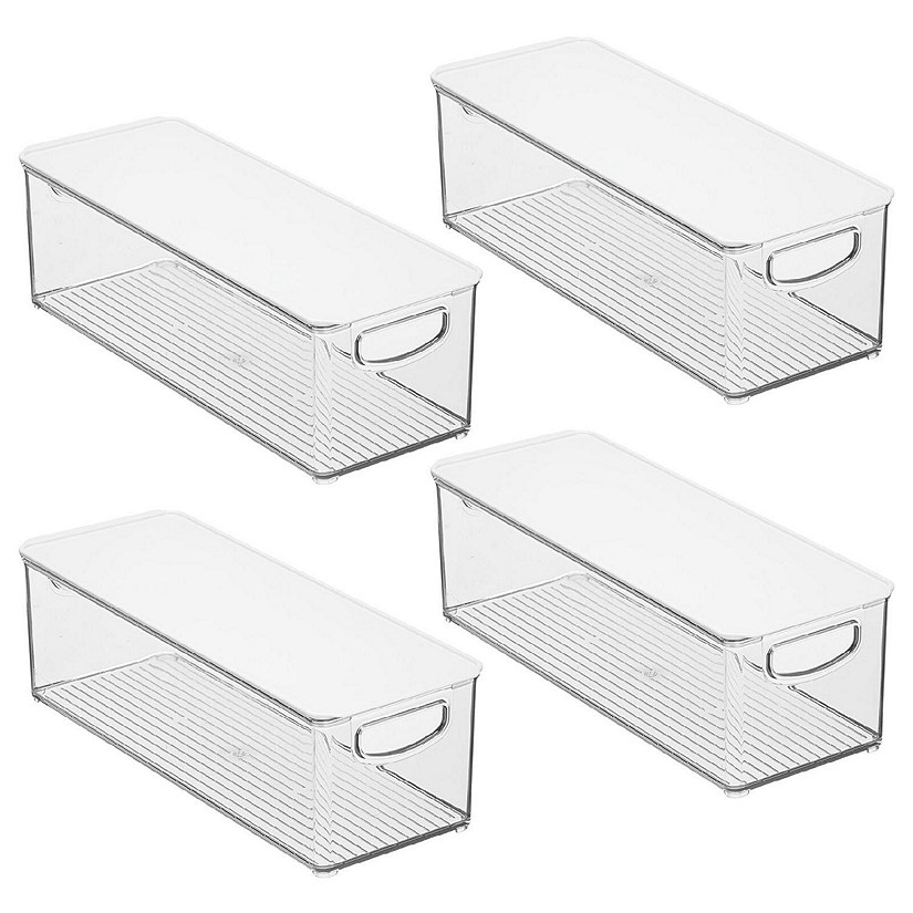 mDesign Plastic Deep Kitchen Storage Bin Box, Lid/Handles, 6 Pack, Clear/White