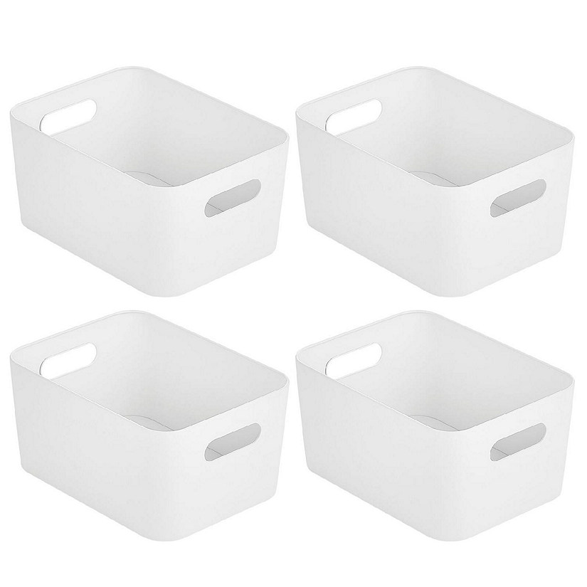 mDesign Small Metal Kitchen Storage Container Bin with Handles, 4 Pack, White