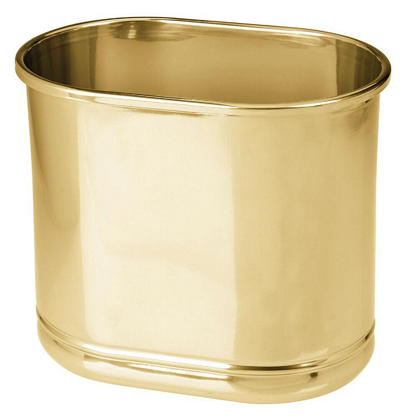 mDesign Small Metal Oval 2.5 Gallon Bathroom Trash Can Wastebasket, Soft Brass