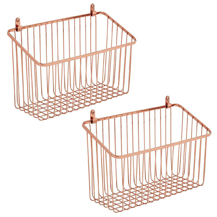 mDesign Small Metal Wire Wall Mount Hanging Storage Basket, 2 Pack