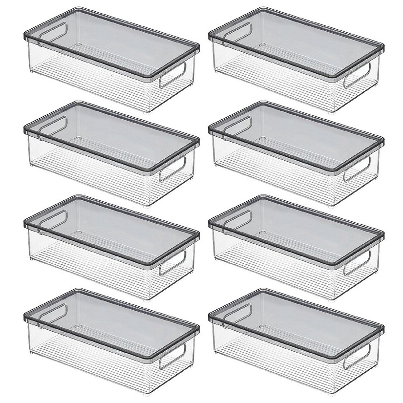 mDesign Small Plastic Bathroom Storage Box, Handles/Lid, 8 Pack, Clear