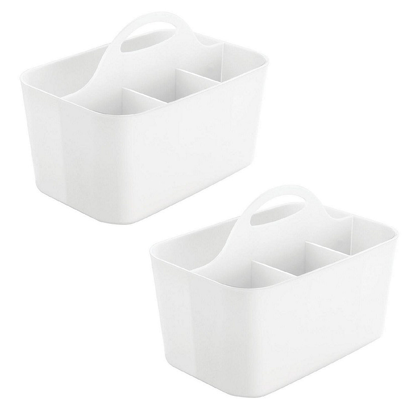 mDesign Small Plastic Caddy Tote for Desktop Office Supplies - White