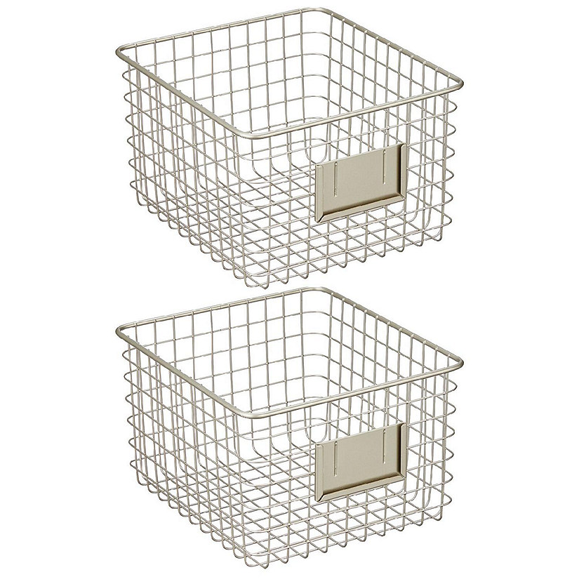 mDesign Small Steel Kitchen Organizer Basket with Label Slot, 2