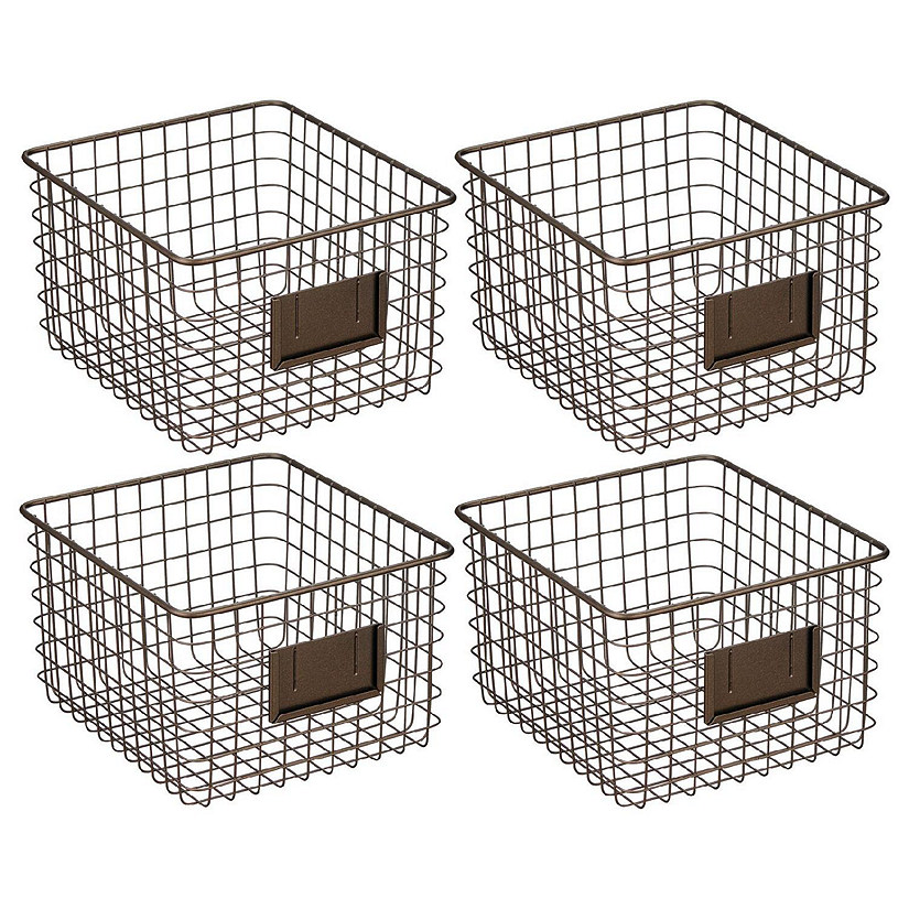 mDesign Small Steel Kitchen Organizer Basket with Label Slot, 4