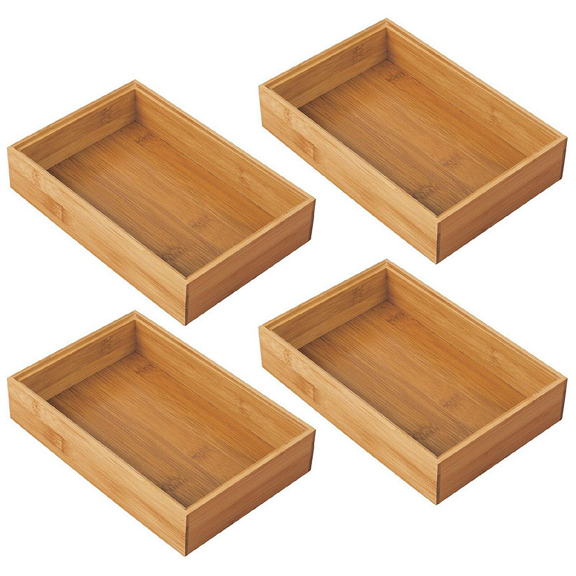 mDesign Bamboo Stackable Kitchen Drawer Organizer Tray, 6 Pack - Natural Wood mDesign