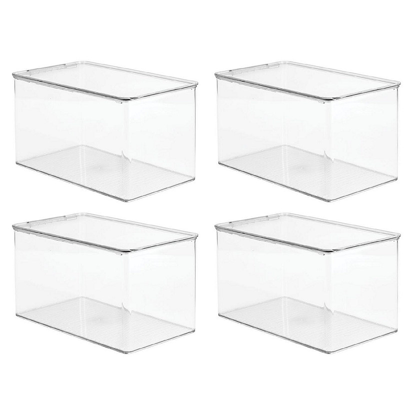 mDesign Plastic Stackable Storage Bin Box with Lid, 4 Pack - 12.75 x 7.25 x  7, Clear