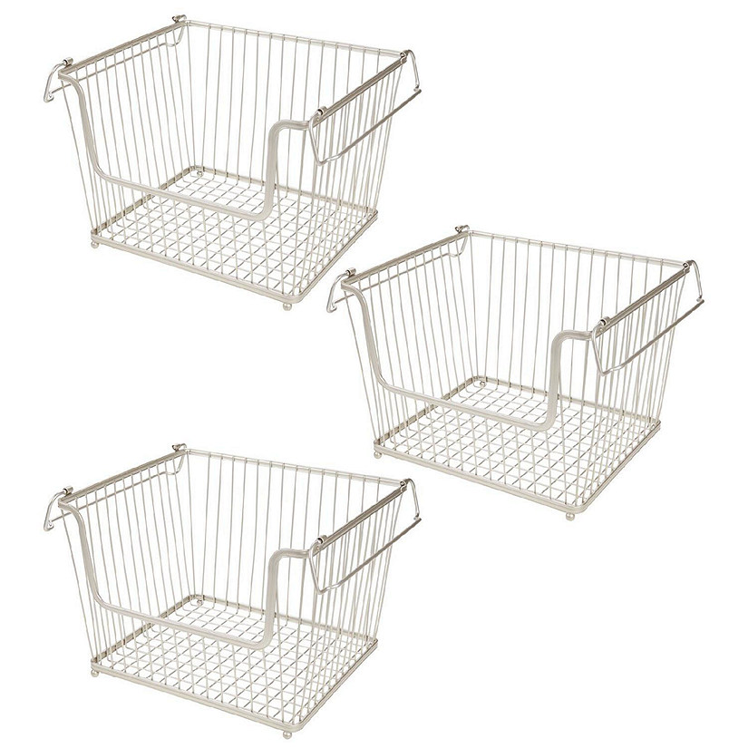 mDesign Stackable Kitchen Pantry Storage Basket with Handles, 3 Pack