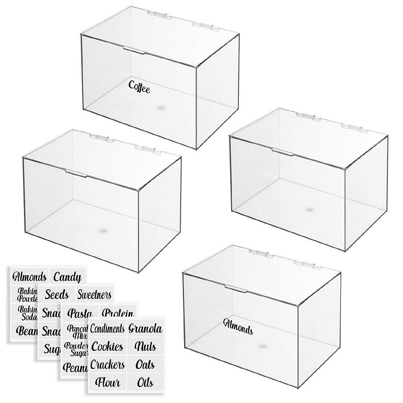 mDesign Stackable Kitchen Storage Box, 6.5" High 4 Pack + 32 Labels