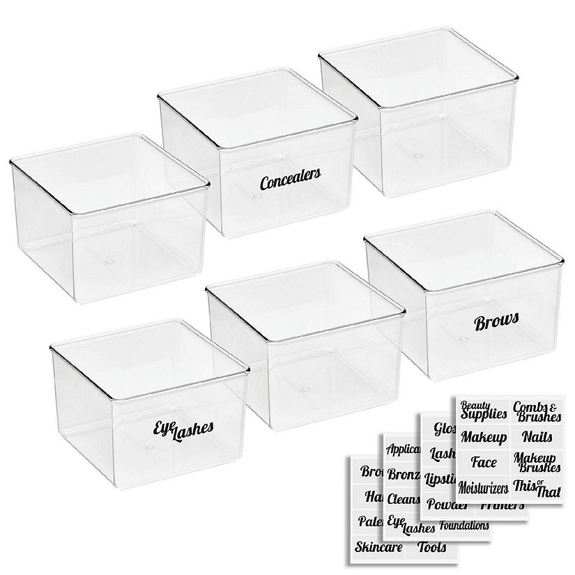 mDesign Stackable Plastic Bath Storage Organizer Box, 6 Pack + 32