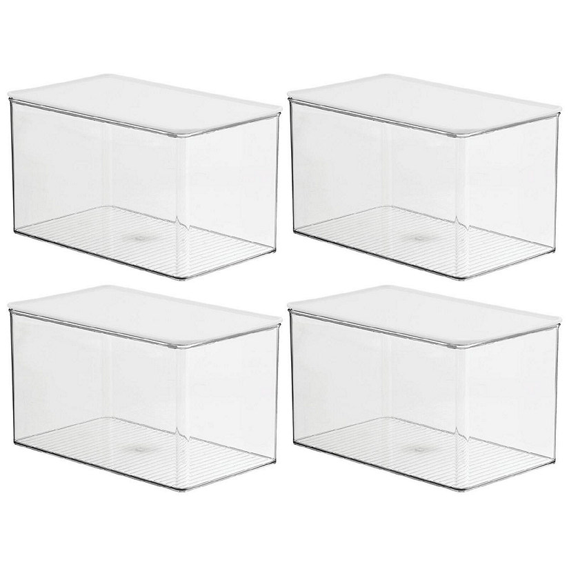 mDesign Stackable Plastic Storage Bin Box with Hinged Lid