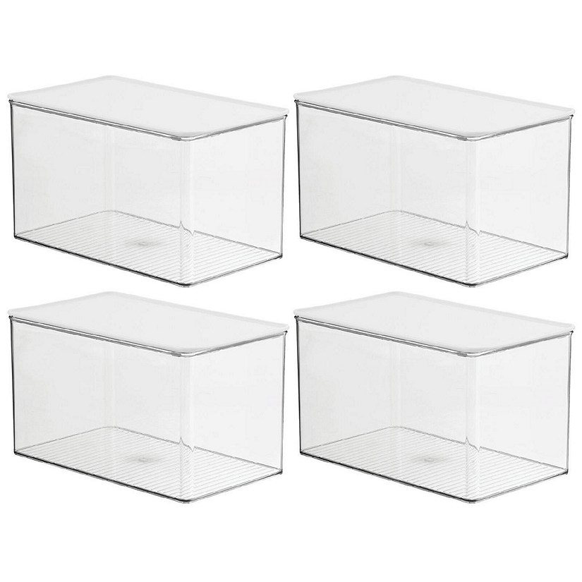 mDesign Stackable Plastic Bathroom Storage Box, Hinge Lid, 4 Pack