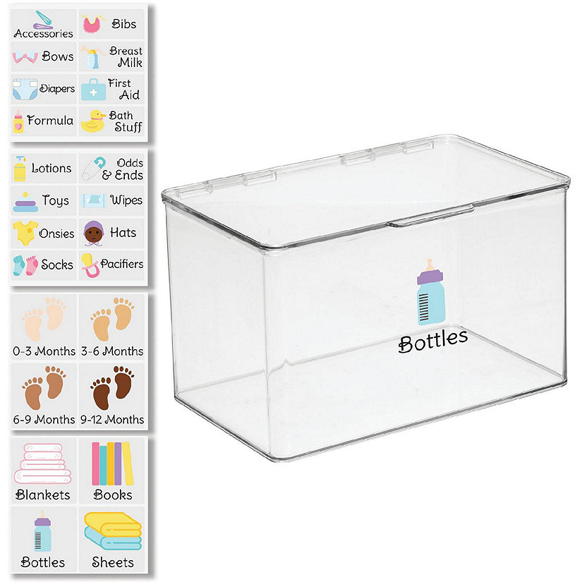 Costway 4 Pack Collapsible and Stackable Plastic Storage Bins with Attached Lid-M - Size: M