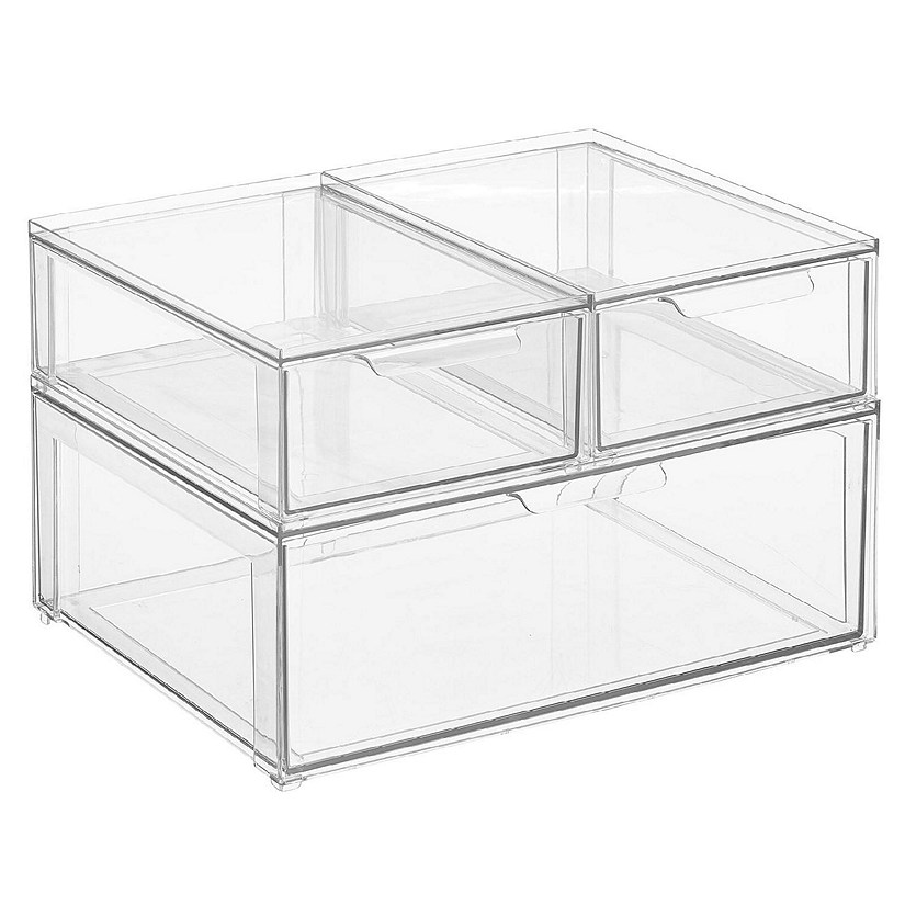 mDesign Stackable Plastic Storage Bins with Drawers for Toys Set of 3